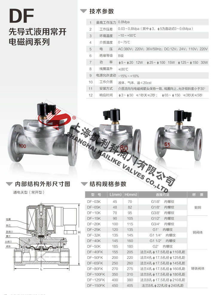 DF液用電磁閥常開型外形結構圖